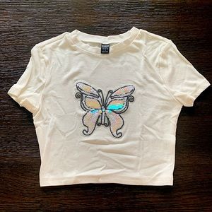 Sequin Butterfly Crop Top